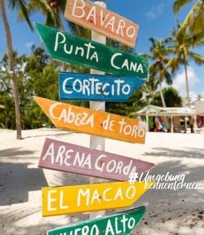 Punta Cana Tour Ein Schild mit den verschiedenen Ortsteilen von Punta Cana