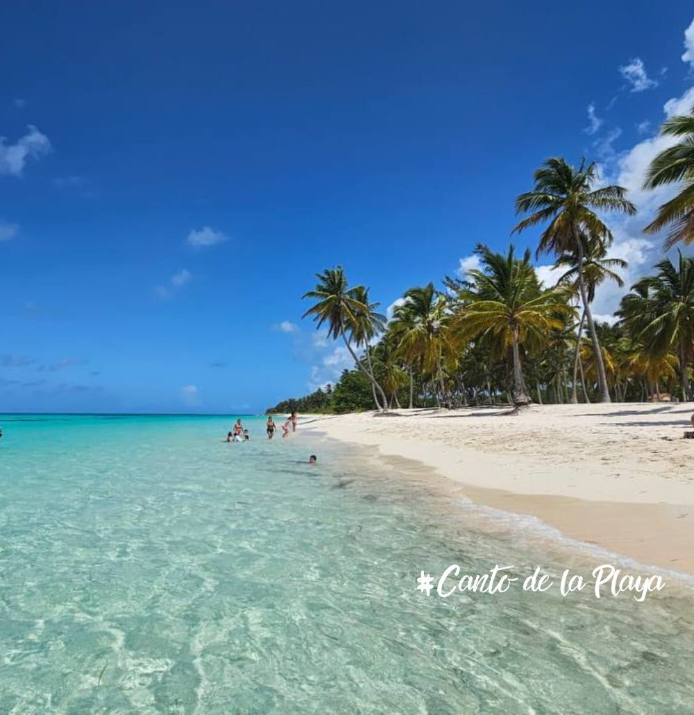 Saona Exklusiv Palmenstrand mit türkisblauem Wasser und einem Boot