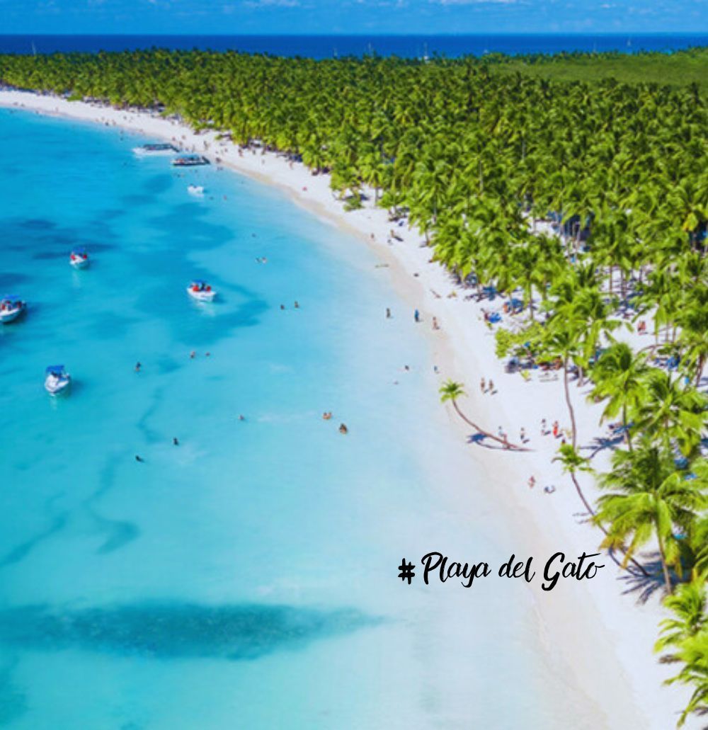 Saona Exklusiv Palmenstrand mit türkisblauem Wasser und einem Boot