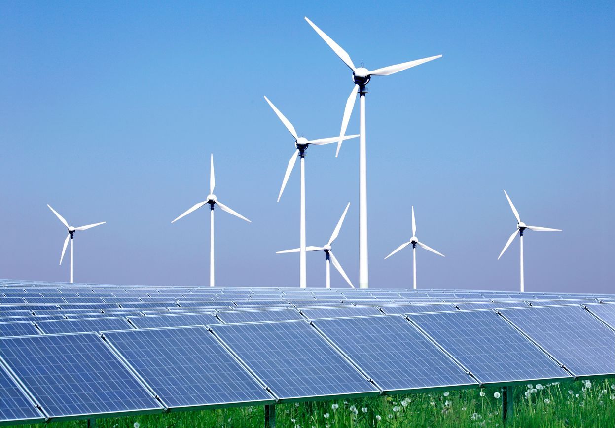 Energie, Windenergie, Sonnenenergie, Windkraftanlage, Windräder, Solarpanels, Sonnenpower, erneuerbare Energie, saubere Energie, saubere Umwelt,