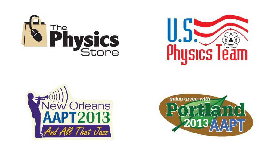 Logos for The Physics Store, U.S. Physics Team, and AAPT meetings