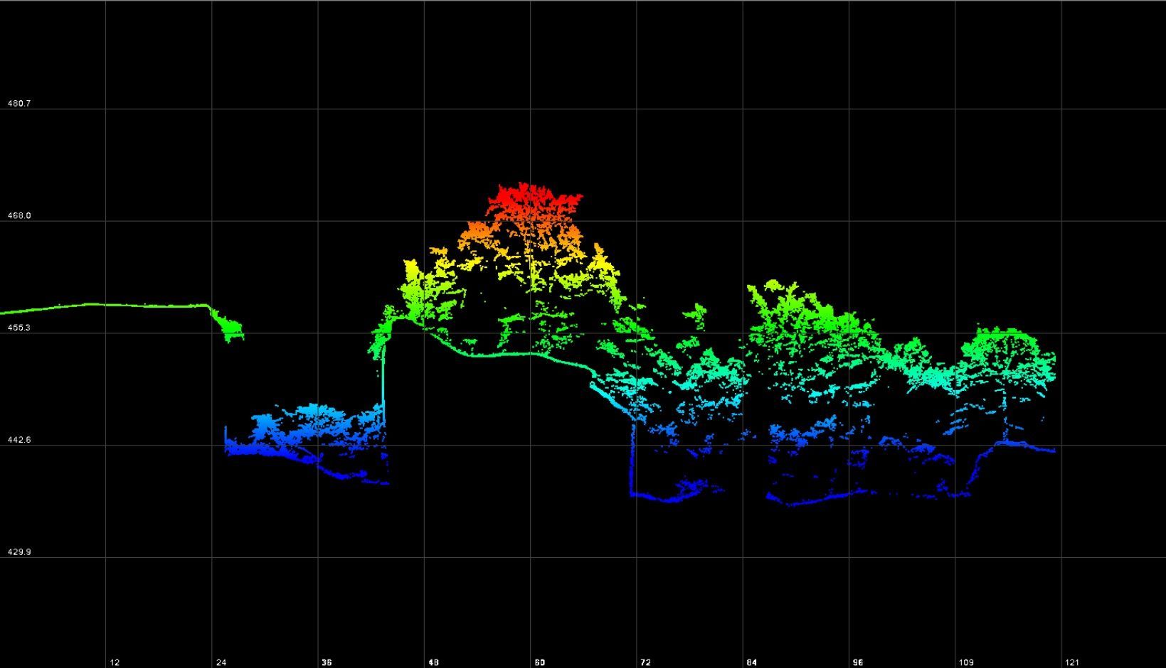Querschnitt einer Waldvermessung mit Drohne
