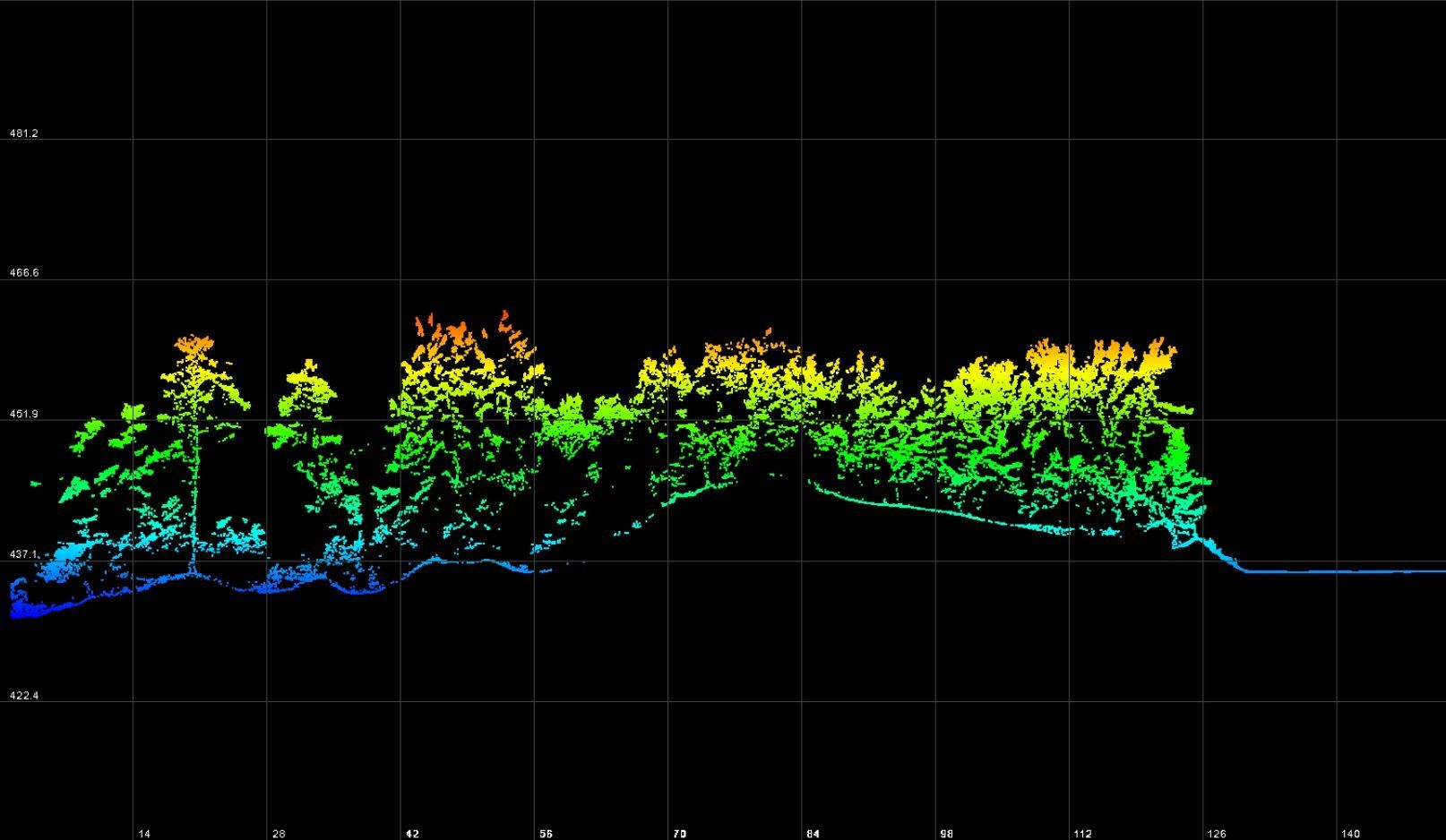 Querschnitt einer Waldvermessung mit Drohne
