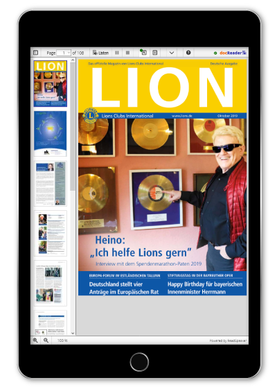 Ein Tablet mit dem Titelcover einer LION-Ausgabe Bild: ein Tablet mit dem Titelcover einer LION-Ausgabe