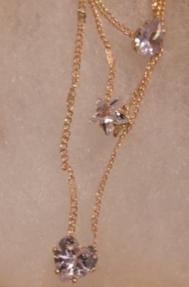 Zircon Heart Star Charm Triple Layered Pendant Necklace