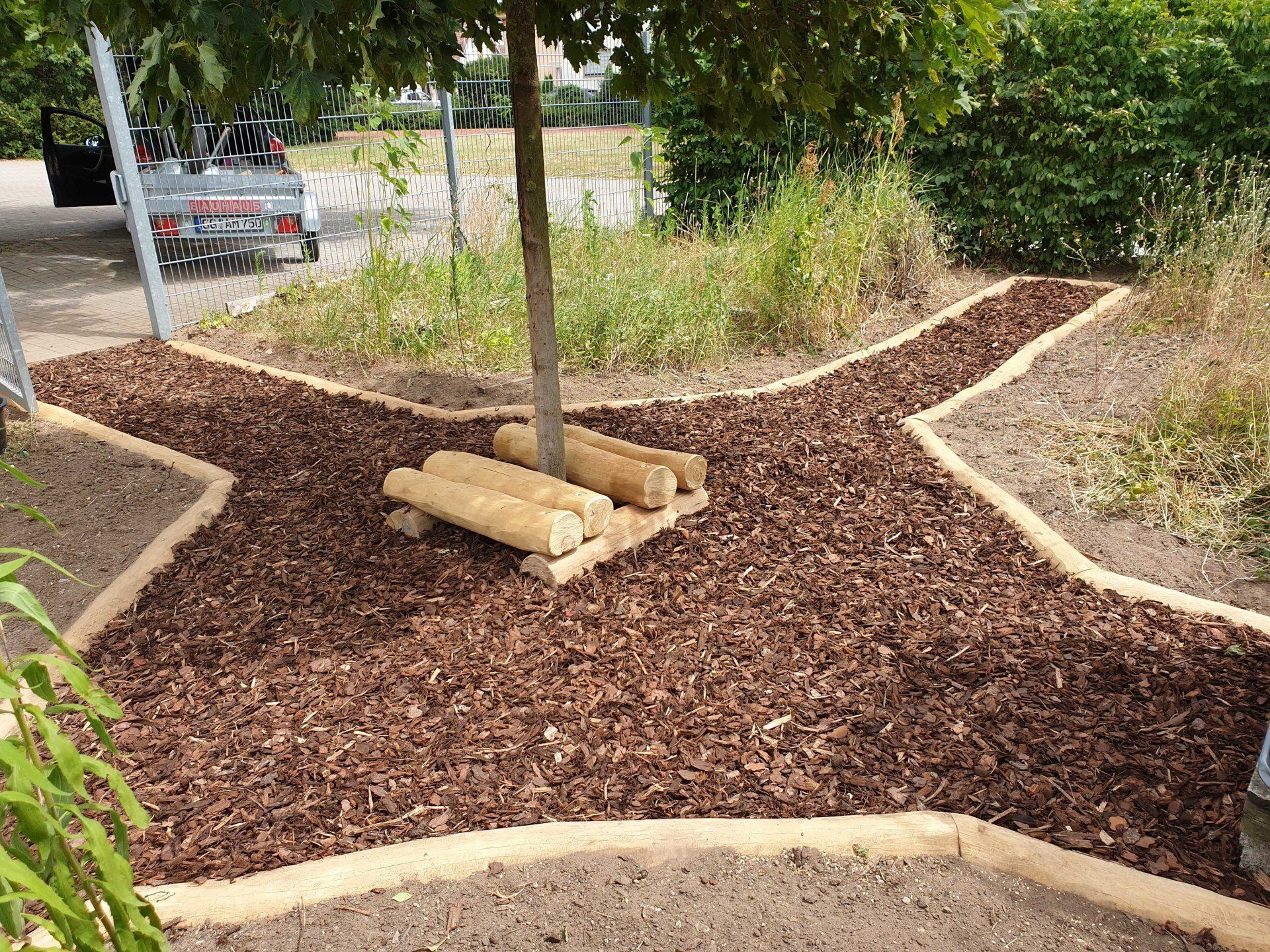 Schulgarten Robinienstämme