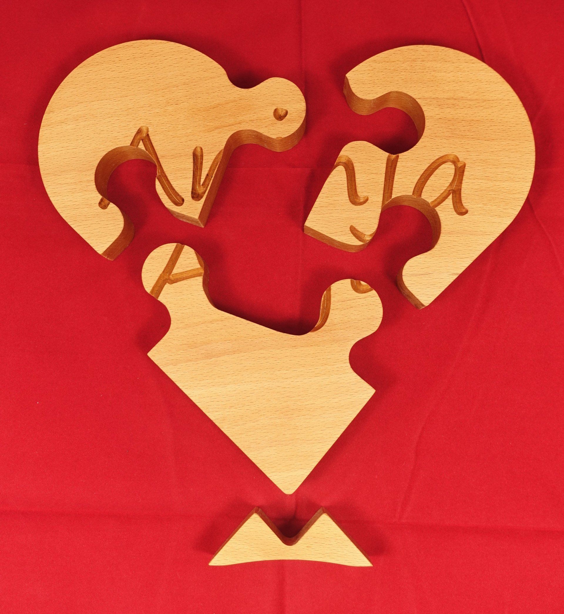 Puzzle Herz mit Name aus Massivholz