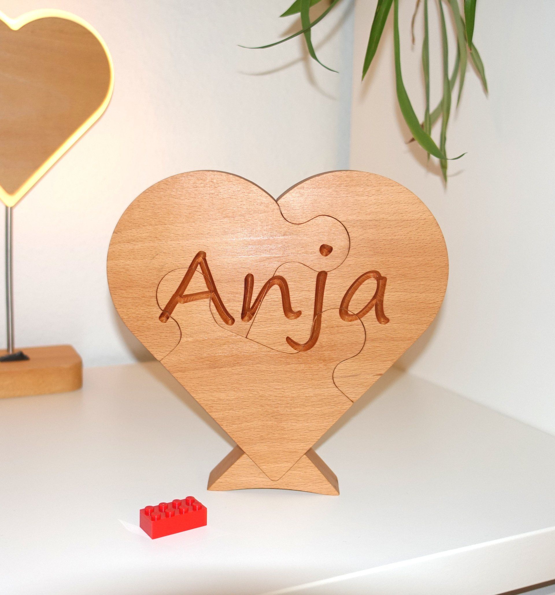 Puzzle Herz mit Name aus Massivholz