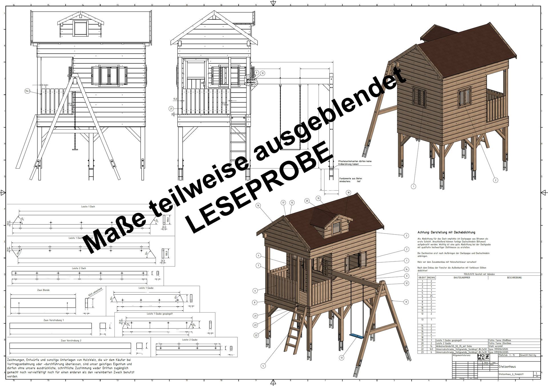 Leseprobe Zeichnung für Bauplan Stelzenhaus