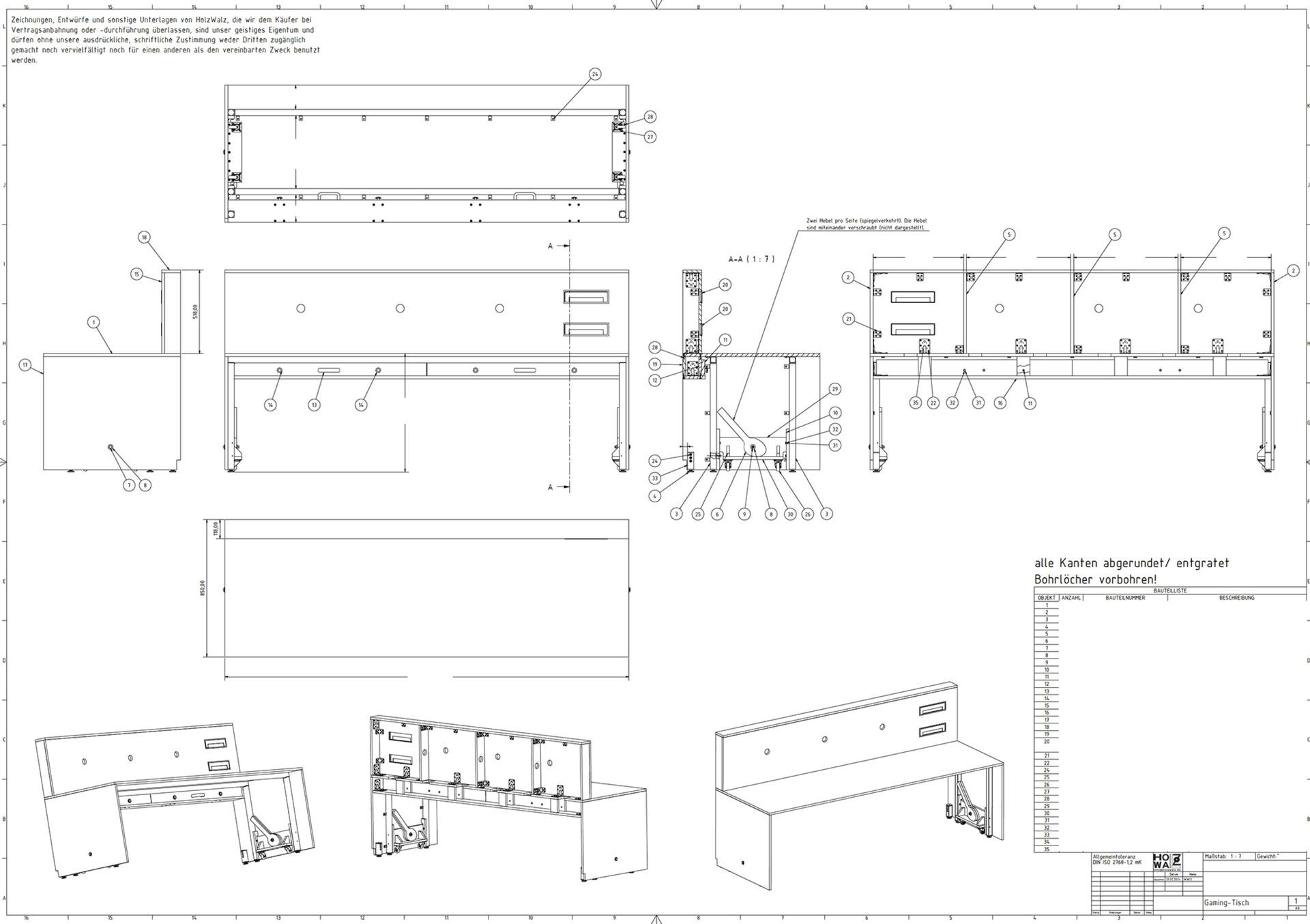 Leseprobe Zeichnung als PDF Eigenbau Gaming Schreibtisch