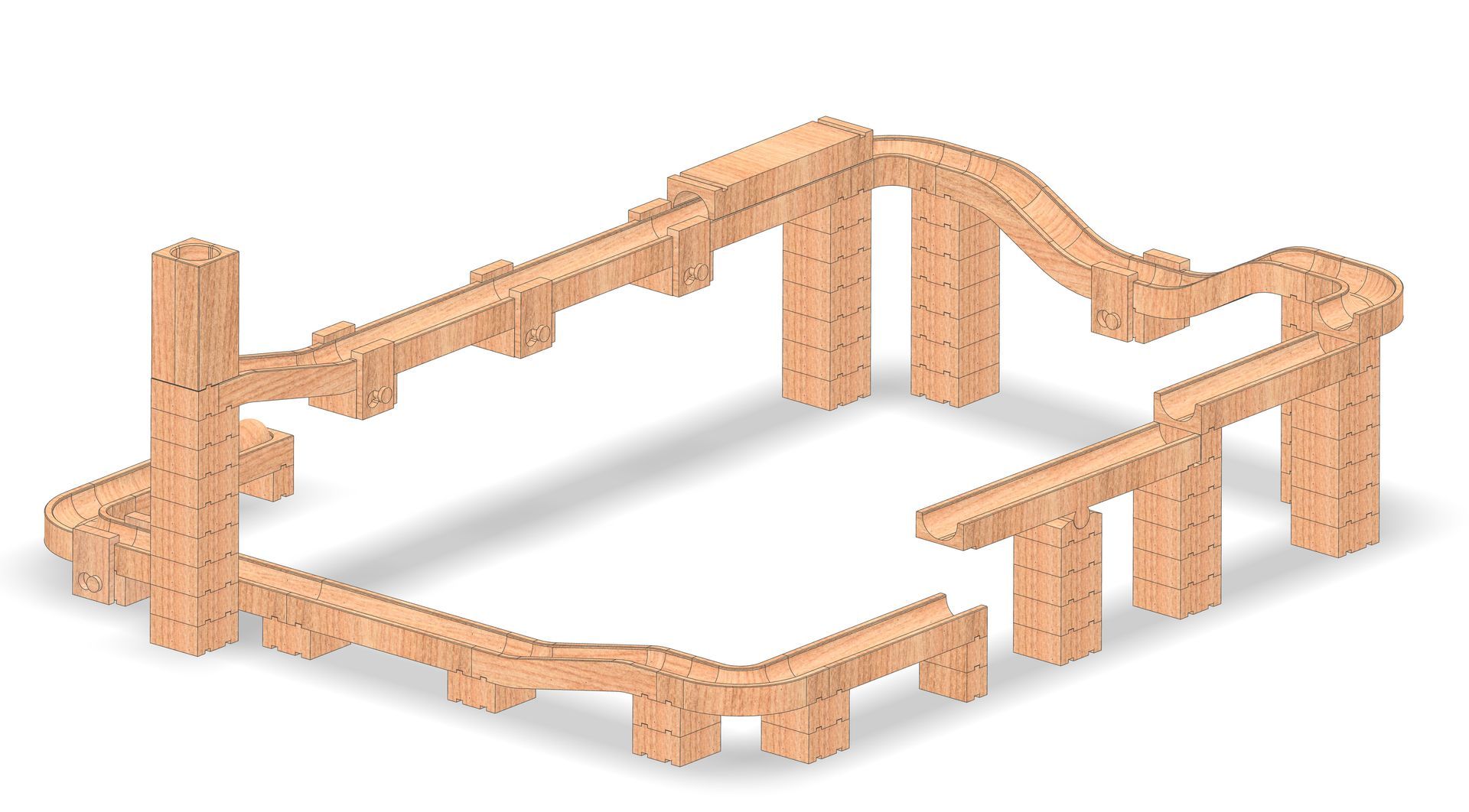 Murmelbahn aus Buche 3D-Grafik