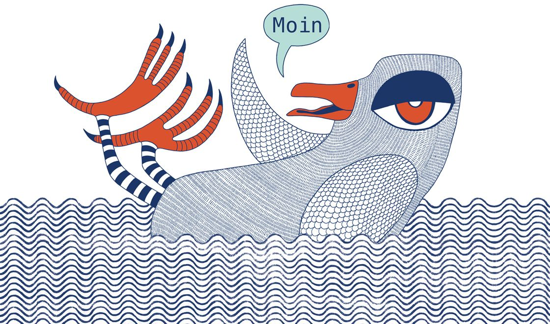 Eine Möwe treibt auf der Weser und begrüßt Dich mit einem frohen