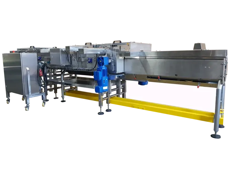 High-performance indexing system for fully automatic merging of 4 lines into 1 – Affeldt Fördertechnik