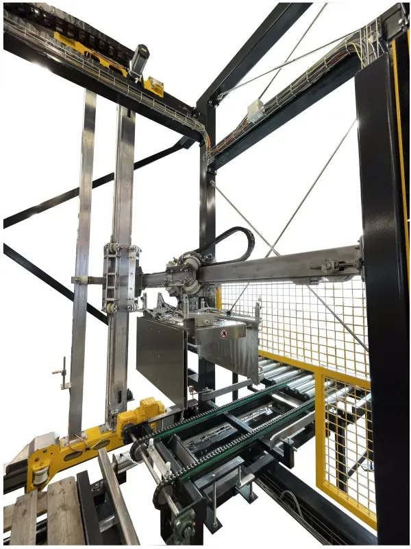 Innovates Greifer-Auge zur exakten Positionierung und Ausrichtung der Packgüter auf der Palette -Affeldt Fördertechnik