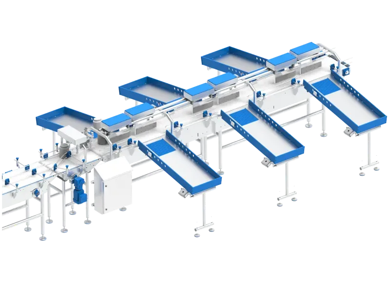 Packstation mit variabler Verteilung auf bis zu 6 Plätze für ergonomisches Palettieren am Linienende - Affeldt Fördertechnik
