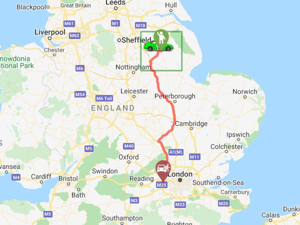 lincoln to heathrow airport route on map
