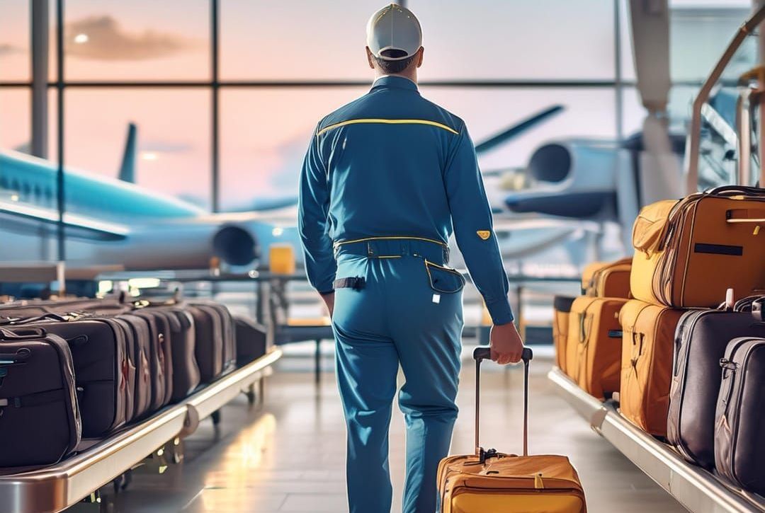 Flughafen Personal Flughafen Mitarbeiter bei der Koffer Abfertigung.