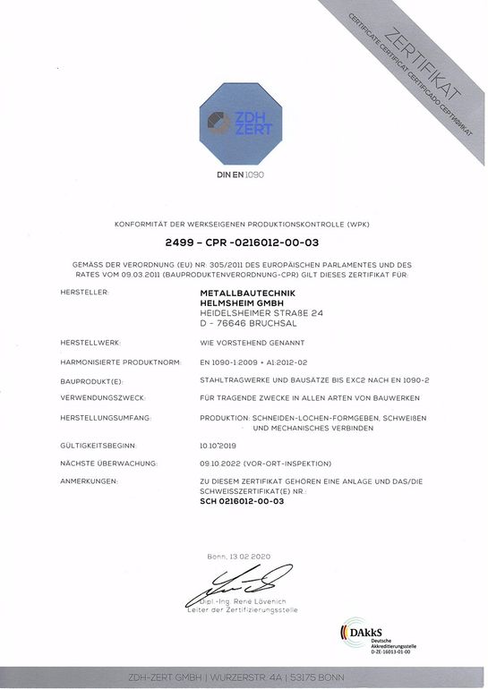 Zertifikat DIN EN 1090