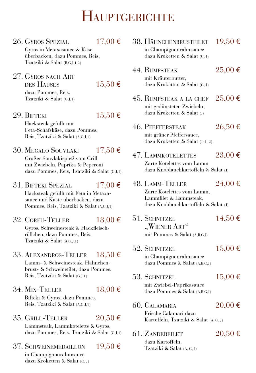 Speisekarte 2024