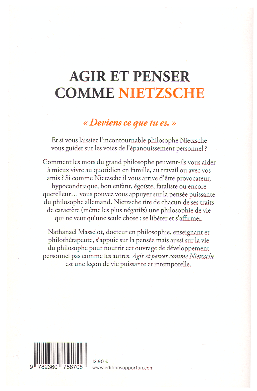Philothérapie-livre-développement personnel-philosophie-Nathanaël Masselot-couverture-Nietzsche-deviens ce que tu es Philothérapie-livre-développement personnel-philosophie-Nathanaël Masselot