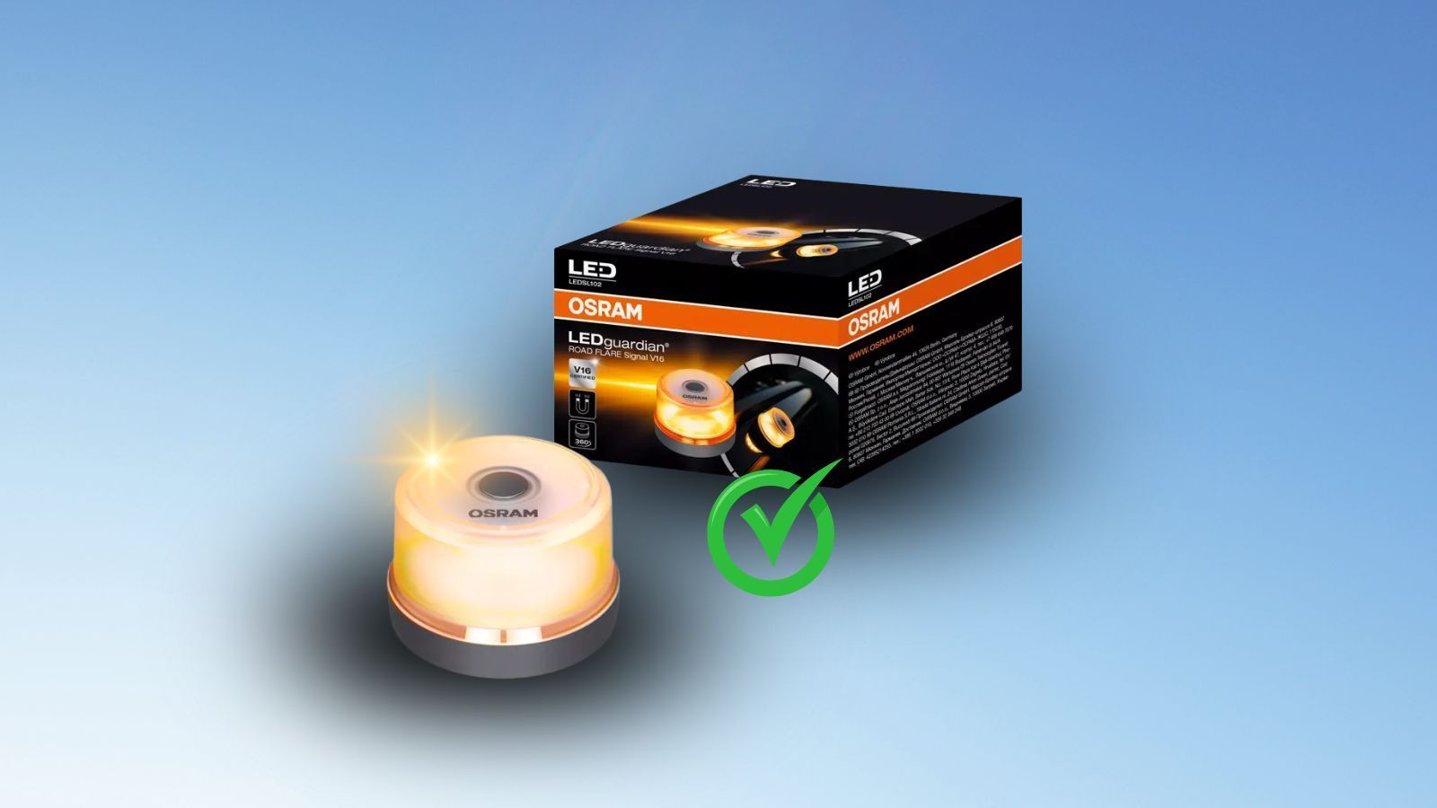 Imagen de luz de emergencia V16 marca Osram vendidas en SAUCOM