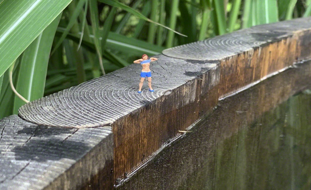 Foto H0-Figur auf Badebottich Rand