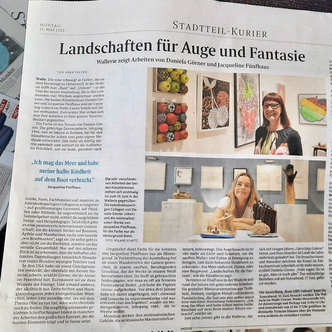 Weser-Kurier Zeitungsartikel der Ausstellung Bunt trifft Unbunt.