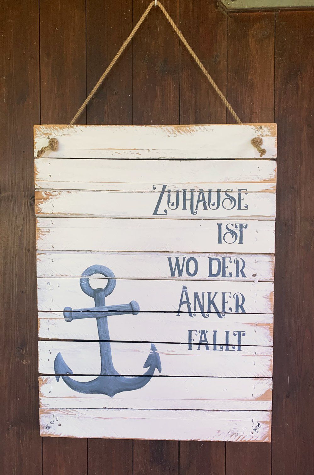 bemalte Palette mit Spruch und Anker