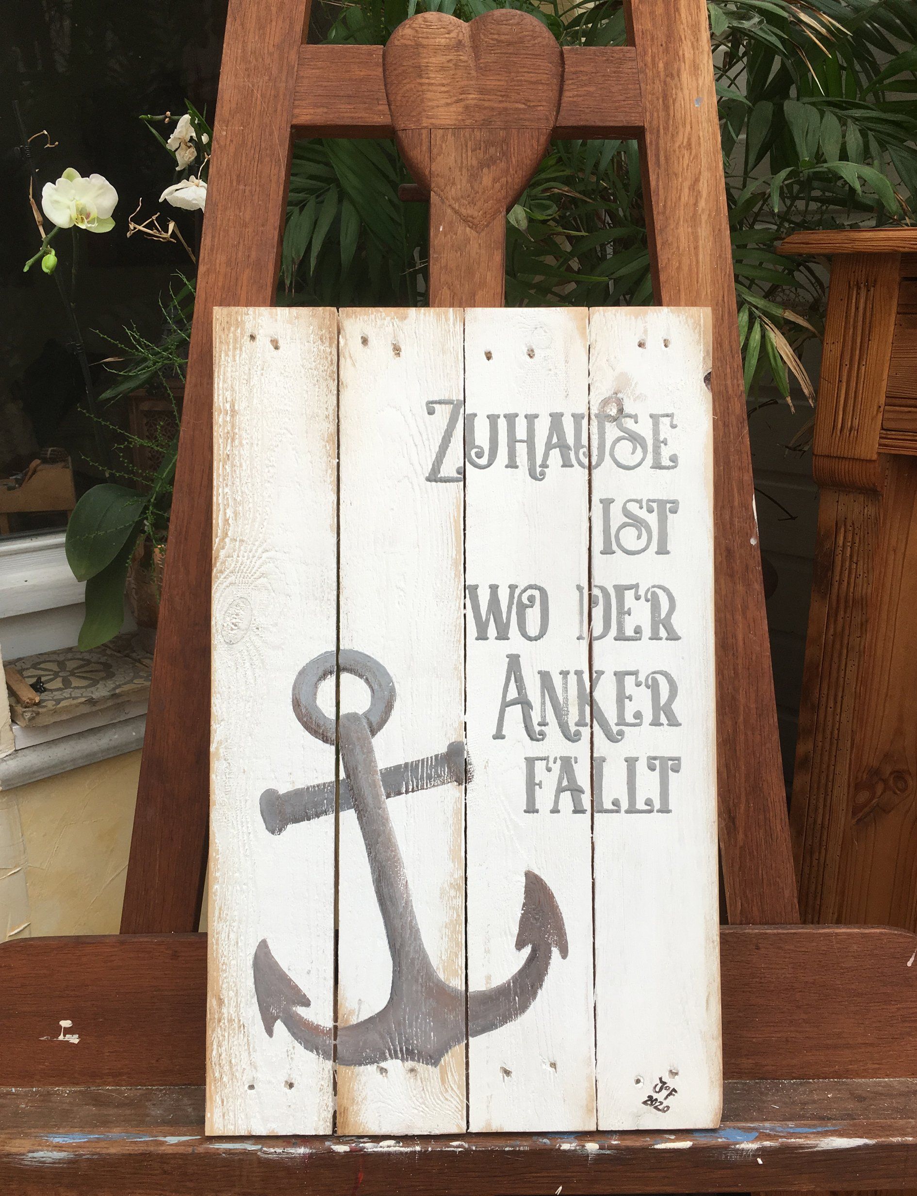 zuhause ist wo der anker fällt, palette bemalt mit anker und spruch