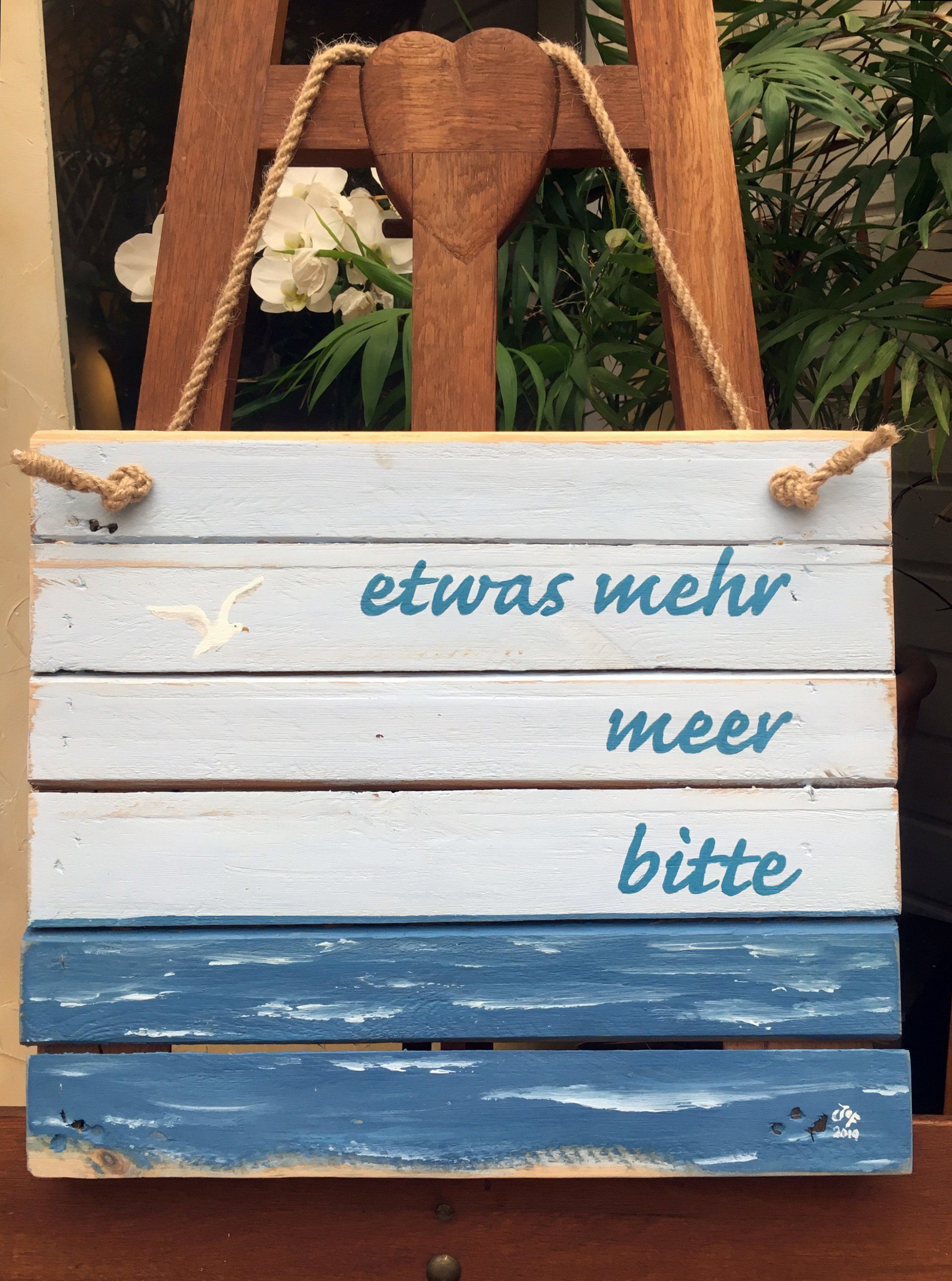 bemalte Palette mit Spruch etwas mehr meer bitte