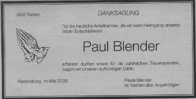 Danksagung Paul Blender Danksagung Paul Blender