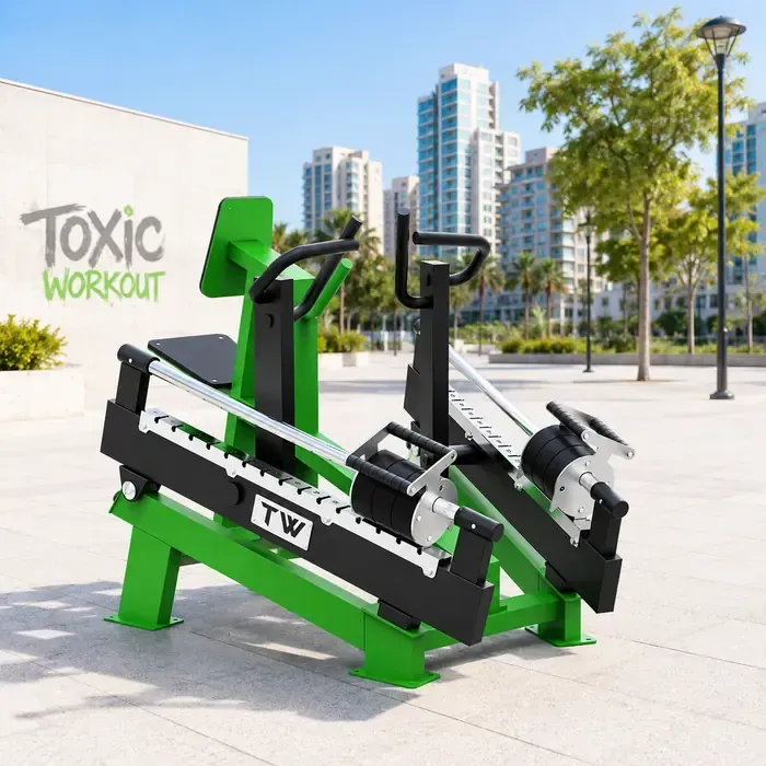 Máquina de musculación exterior Toxic Workout para gimnasio urbano exterior con estructura profesional de acero en color verde y negro