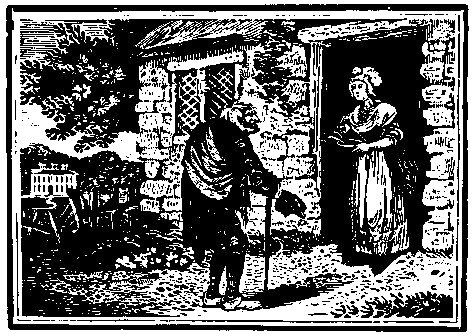 Old cripple begging housewilfe in 1700s