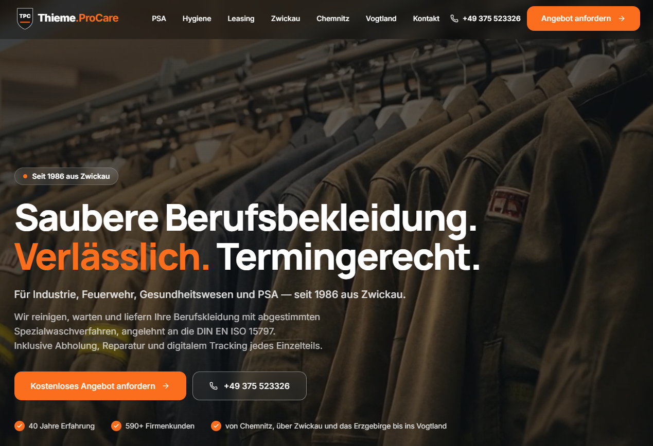 saubere Berufskleidung gesucht? Dann hier zu www.thieme-procare.de wechseln
