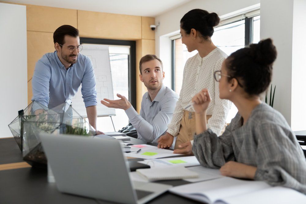 a group of professionals working together