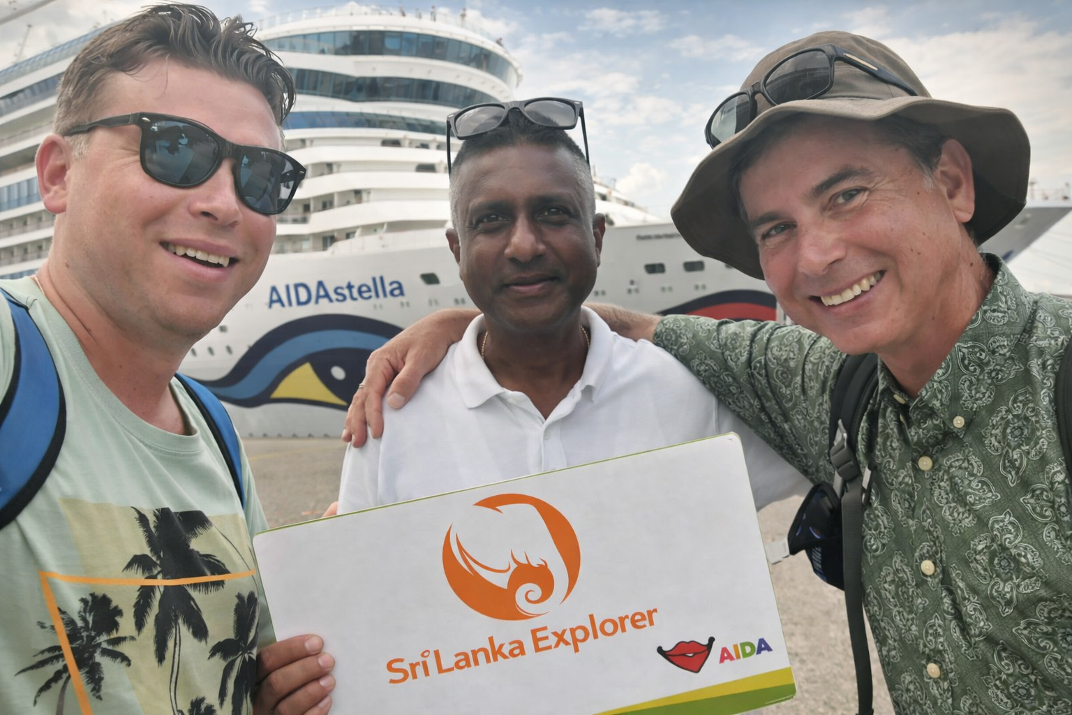 Landgänge Sri Lanka SriLanka-Explorer Reiseleiter Daya empfängt Gäste von der Aida Stella
