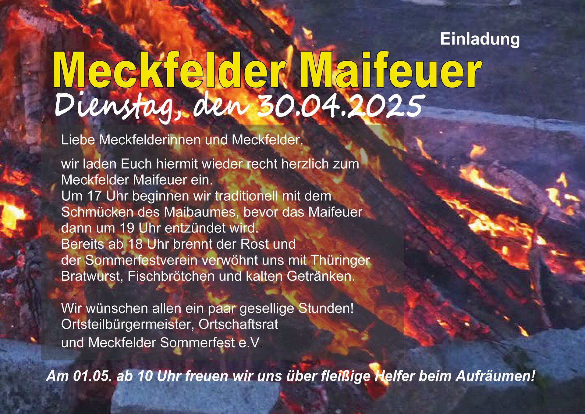 Einladung Maifeuer Meckfeld bei Bad Berka 30.04.2025