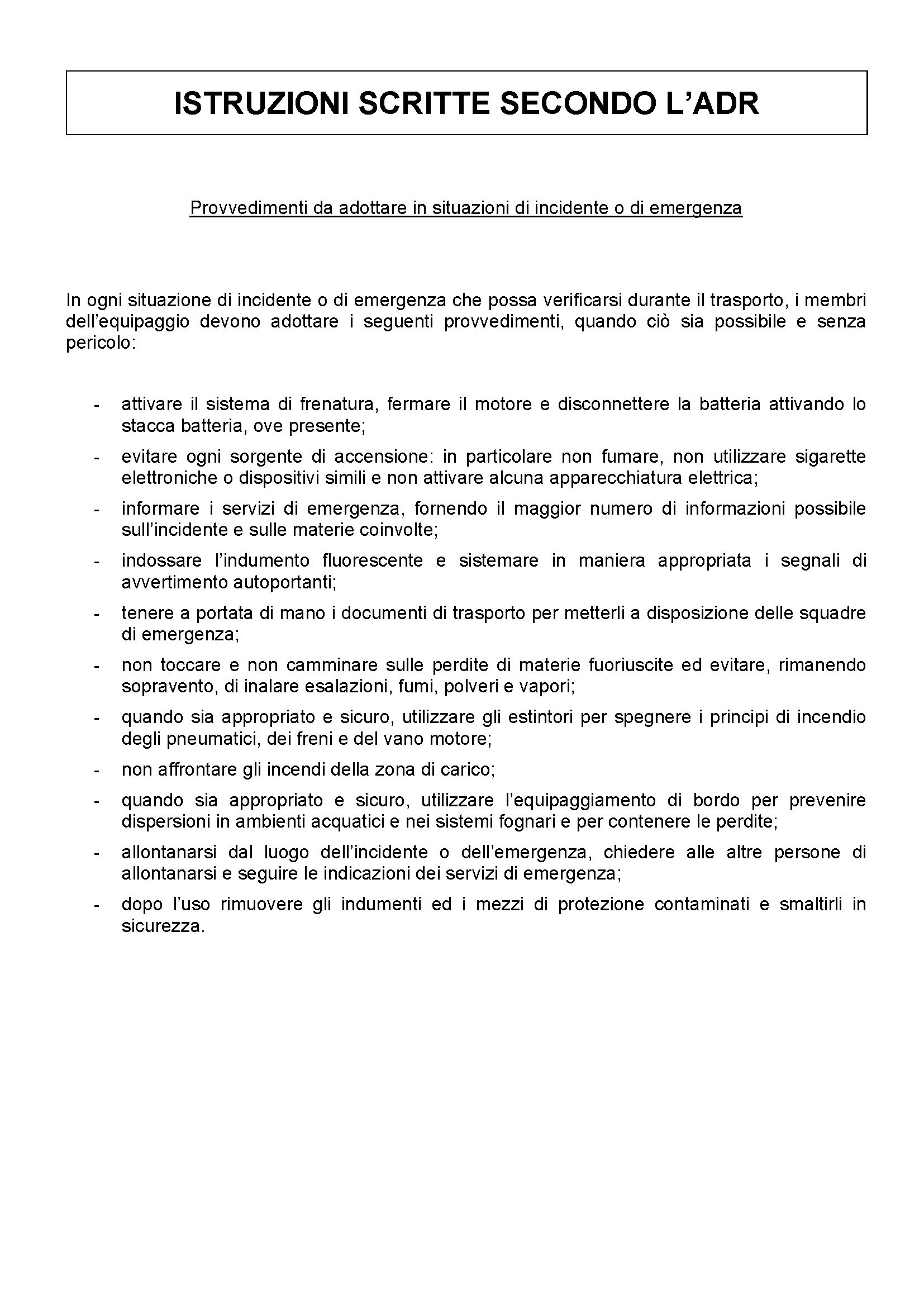 ISTRUZIONI SCRITTE ADR ISTRUZIONI SCRITTE ADR 2021 PAG1