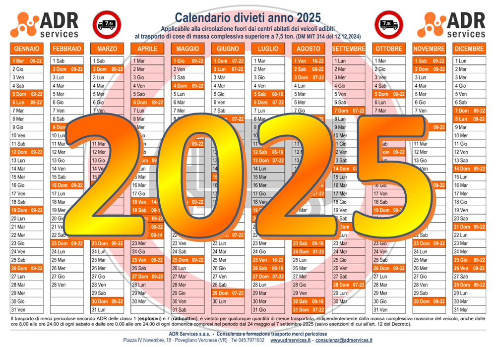 CALENDARIO DIVIETI DI CIRCOLAZIONE Calendario dei divieti di circolazione per i mezzi pesanti - 2025