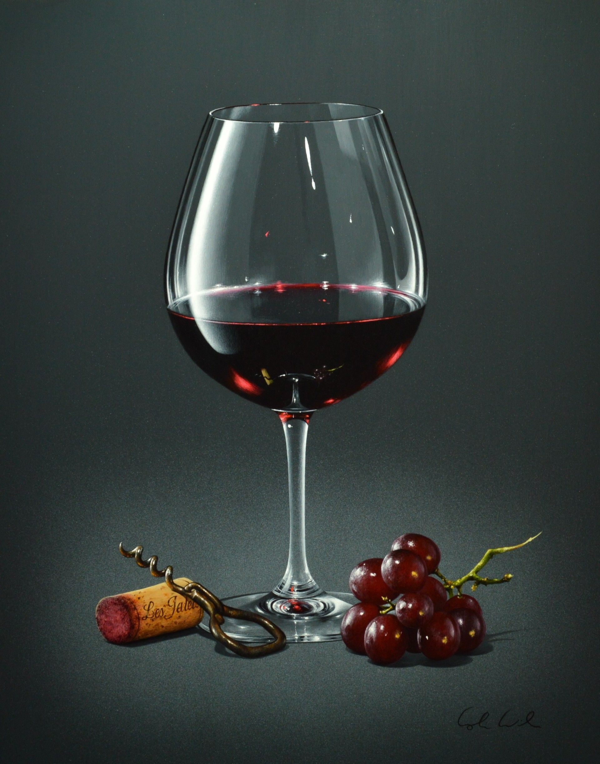 Colin Wilson Red Wine and Grapes Hyper Realism