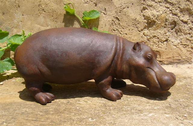Hippopotame Hippopotamus Sculpture terre cuite céramique grès brun