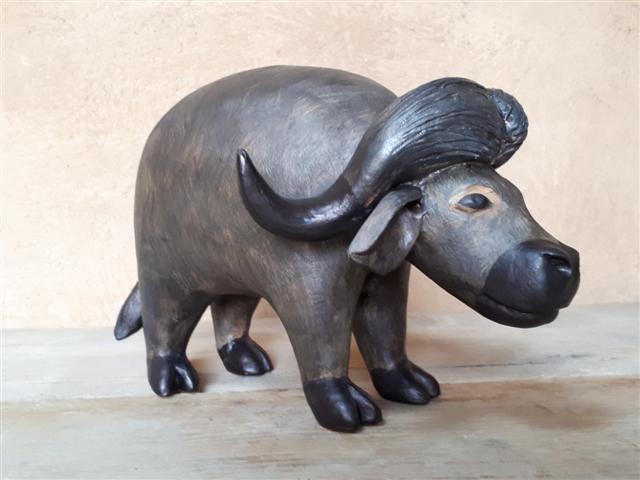 Buffle d'Afrique céramique terre patine bronze
