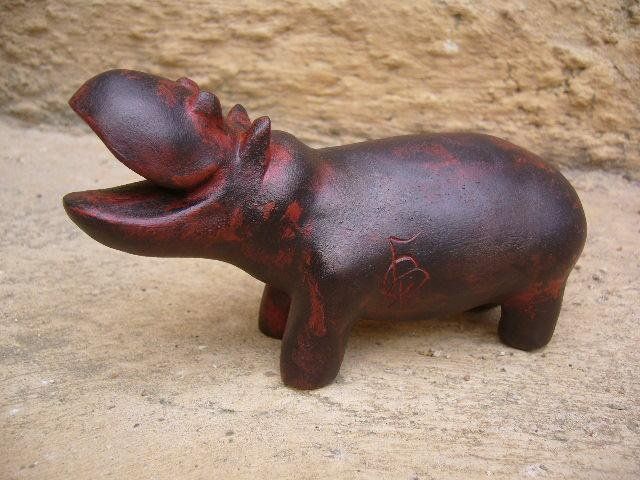Hippopotame Hippopotamus Sculpture terre cuite  céramique  patine  ébène