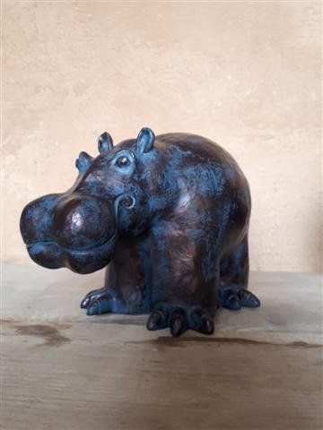 Hippopotame Hippopotamus Sculpture terre cuite céramique patine bronze bleue