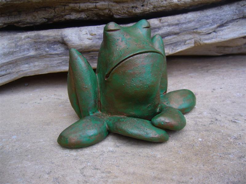 Grenouille Terre Chamottée Patine Verte & Bronze