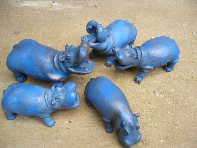 Hippopotame Hippopotamus Sculpture terre cuite  céramique  patine bleue