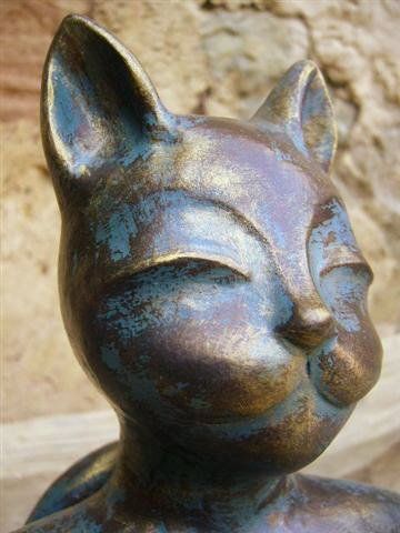 Chat Zen Terre patinée Bronze foncé et or