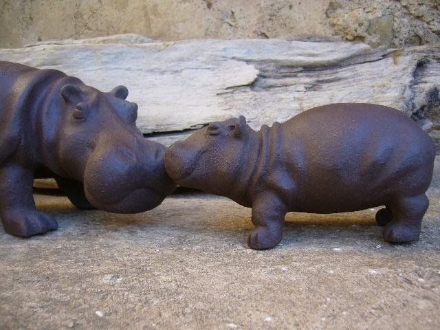 Hippopotame Hippopotamus Sculpture terre cuite céramique grès noir
