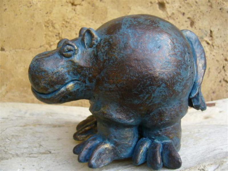 Hippopotame Hippopotamus Sculpture terre cuite céramique patine bronze