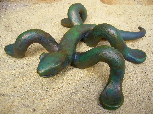 Lézard Terre Patinée Nuance Vert /Bleu & Bronze Clair céramique